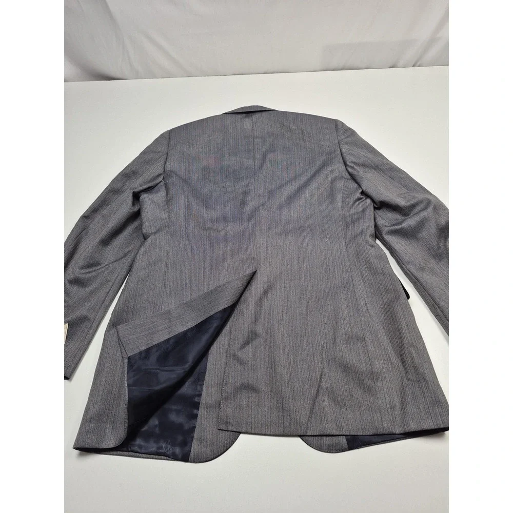 VTG Lanvin Paris Suit Mens 44 Long Gray Poly Wool Stripe 2 Piece 39x36 USA NWT